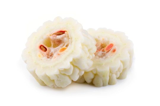 White bitter melon and slice isolated on a white background