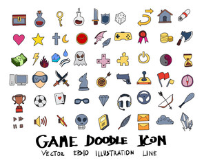 Hand drawn Sketch doodle vector line Game colour icon set on white eps10