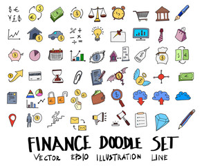 Hand drawn Sketch doodle vector line Finance colour icon set on white eps10