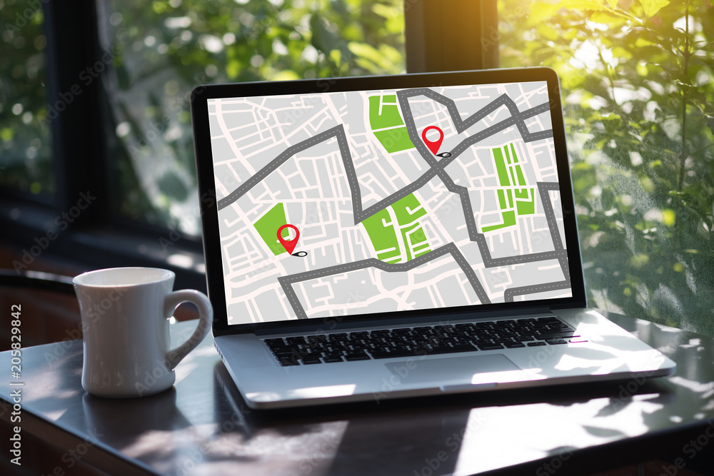 Poster gps map to route destination network connection location street map with gps icons navigation
