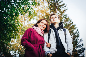 Bech with palms and umbrellas in a Windy and cloudy day