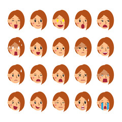 Vector cartoon set of a woman faces showing different emotions