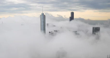 Foto auf Acrylglas Chicago downtown buildings skyline thick fog cloud © blvdone