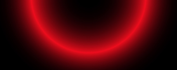 Red blurred glowing semicircle on black background. Abstract illustration with shiny lights. Blur neon round objects. Background with shining flares