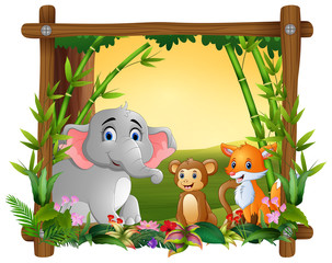 Happy animals in frame forest