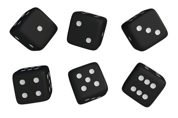 Set of black dice with white dots isolated on white