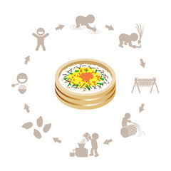 ちらし寿司とお米の生産のイラスト