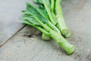 kale on the old wooden.