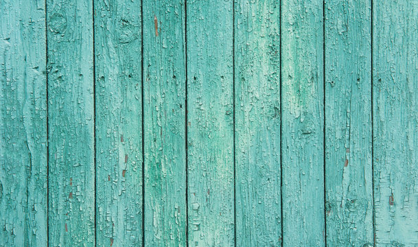 Shabby Plank Weathered Wood Background. Pastel Turquoise Color. Flaked Chipped Paint Texture. Rustic Style. Seamless Pattern. Wallpaper Backdrop Template