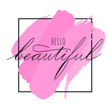 lettering hello beautiful phrase. handwriting of Spencerians