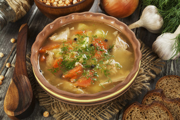 Pea soup on the table