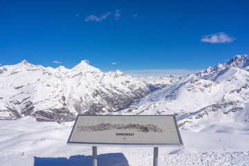Panoramic view of the swiss alps with Weisshorn, Zinalrothorn and many other major peak with...