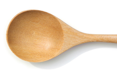 Close up half of Wooden Spoon isolated on white background