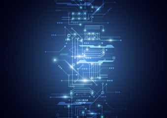 Abstract background with technology circuit board texture. Electronic motherboard illustration. Communication and engineering concept. Vector illustration