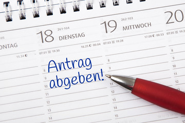 Eintrag im Kalender: Antrag abgeben