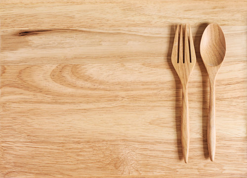 wood plate and  spoon with frok isolate