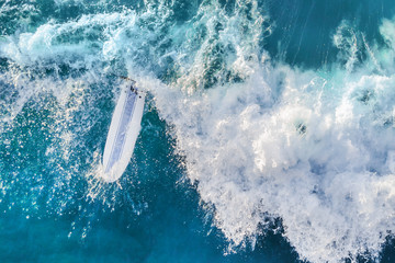 Top view of a surfboard in the ocean