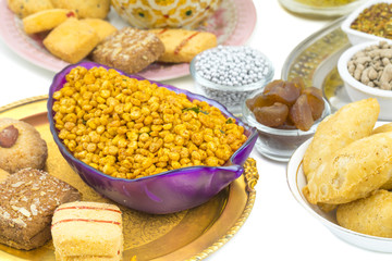 Indian Group of  Diwali and Holi Celebration Food Namkeen, Chivda, Chiwada, Karanji, Namkin, Nimco, Mixture Namkeen, Masala Chana, Gujiya, Chana Chor Garam, Cookies, Biscuits or Mouth Freshner