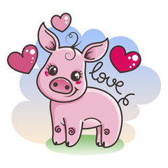 Cute cartoon baby pig