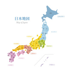 日本地図　地方色区分