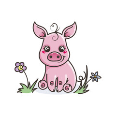 Obraz na płótnie Canvas Cute cartoon baby pig