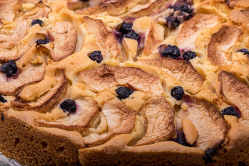 Freshly baked sweet cake with fruit