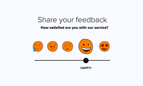 Share Your Feedback Slider Scale With Happy To Sad Emoji Flat Style Vector Illustration