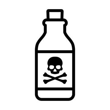 Bottle of poison or poisonous chemical toxin with crossbones label line art vector icon for games and websites