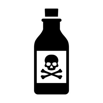 Bottle of poison or poisonous chemical toxin with crossbones label vector icon for games and websites