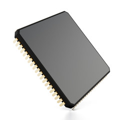 Black computer microchip isolated on white background. 3D illustration