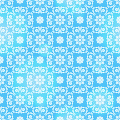 Seamless background with floral patterns, vintage light patterns on blue  background