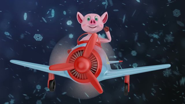 Piglet in airplane Merry Christmas