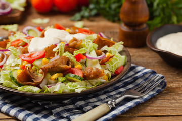 Gyros, kebeb. Salad with mutton and vegetables.