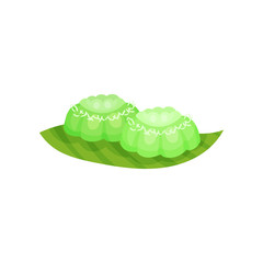Small green colored cakes Putu Ayu . Traditional Indonesian snack. Flat vector icon of delicious dessert