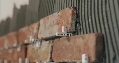 closeup brick cuts tile on the wall