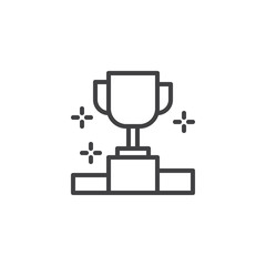 First place cup outline icon. linear style sign for mobile concept and web design. Winner podium simple line vector icon. Symbol, logo illustration. Pixel perfect vector graphics