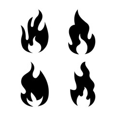 Fire flame icon set. Black icon isolated on white background. Fire flame silhouette. Simple icon. Web site page and mobile app design vector element