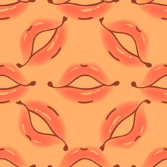 Brush drawn various woman lips seamless vector pattern. Different sexy lips shapes. Doodle style fashion, cosmetology background. Abstract hand drawn artistic texture.