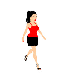 Walking woman. Vector illustration. Flat style.