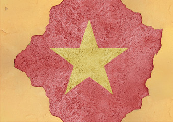 Vietnam flag painted on concrete hole and cracked wall facade structure