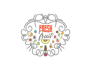 Symbol Fresh fruits logo and organic food symbols for your salad bar or vegan menu.