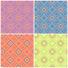Colored floral seamless backgrounds. Set of bright patterns with geometric elements