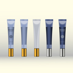 Vector 3D beauty cosmetic product mock up. Isolated realistic bottles for advertising branding. Cosmetic packaging design template.