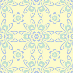 Fototapeta na wymiar Floral beige seamless pattern. Beige background with light blue and green flower designs