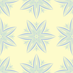 Seamless background with floral pattern. Beige background with light blue and green flower elements
