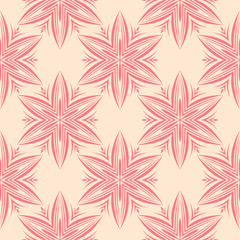 Red floral seamless design on beige background