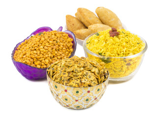 Indian Group of  Diwali and Holi Celebration Food Namkeen, Chivda, Chiwada, Karanji, Namkin, Nimco, Mixture Namkeen, Masala Chana, Gujiya, Chana Chor Garam, Cookies, Biscuits or Mouth Freshner