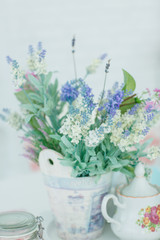 white kitchen room decoration with lavender