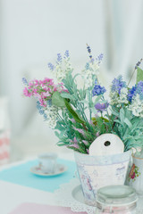 white kitchen room decoration with lavender