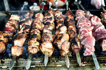 Tasty grilled meat on a barbeque.